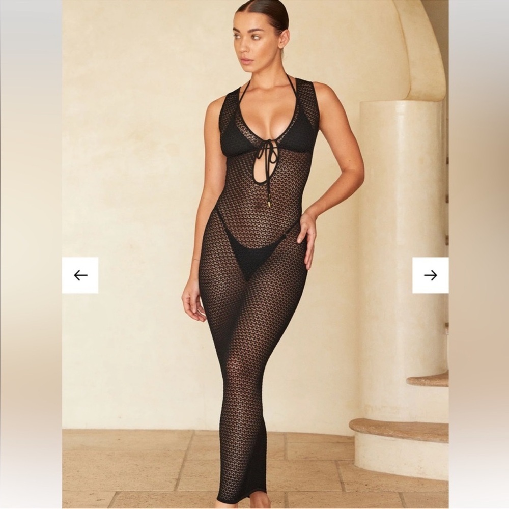 Monday Swimwear Monte Carlo Tie Dress Black Lace Crochet